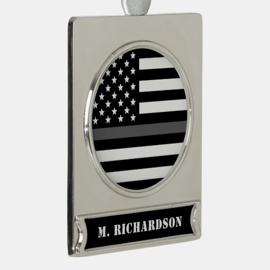 Geschenke für kundenspezifische dünne graue Linie Banner-Ornament Silber (Rechts)