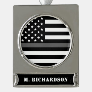 Geschenke für kundenspezifische dünne graue Linie Banner-Ornament Silber