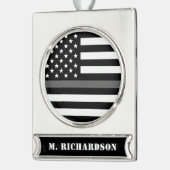 Geschenke für kundenspezifische dünne graue Linie Banner-Ornament Silber (Links)