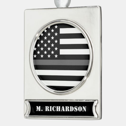 Geschenke für kundenspezifische dünne graue Linie Banner-Ornament Silber (Links)