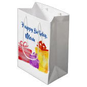 Geschenke in Aquarellfarben, Geburtstag, Mittlere Geschenktüte (Vorderseite Schrägansicht)