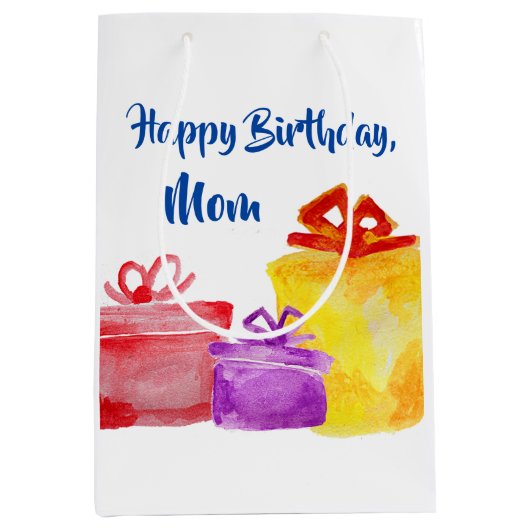 Geschenke in Aquarellfarben, Geburtstag, Mittlere Geschenktüte (Vorderseite)