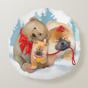 GESCHENKE MIT BÄREN Chow Teddybär Bürste Fleece Ki Rundes Kissen