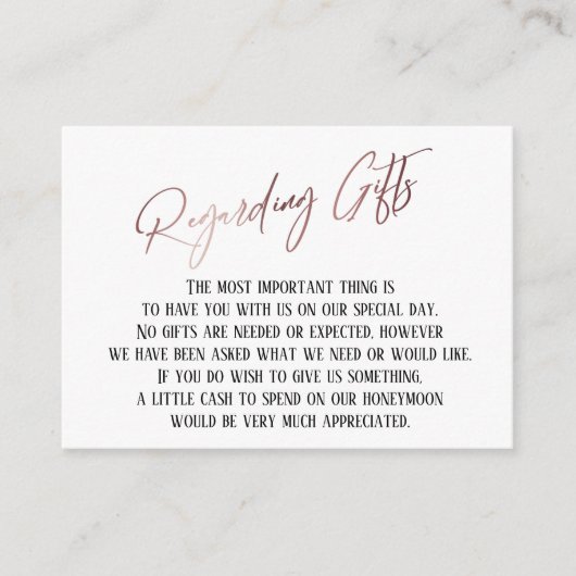Geschenke Moderne Rose Gold Handwriting Begleitkarte (Vorderseite)
