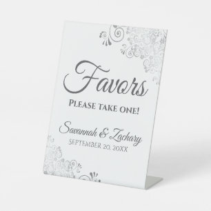 Geschenke Nehmen Sie ein elegantes Silber- und Wei Sockelschild