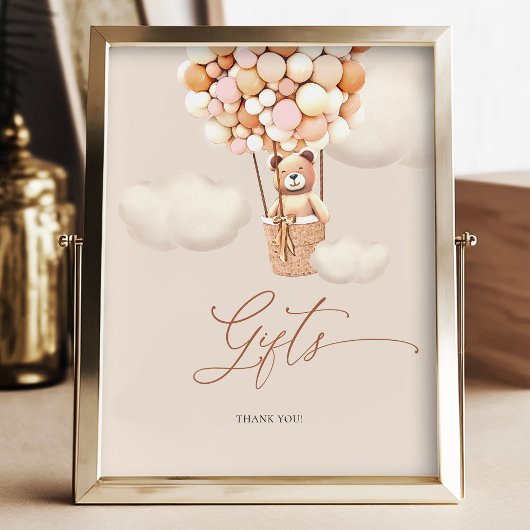 Geschenke Table Sign Brown Bär Pink Balloon Girl B Poster