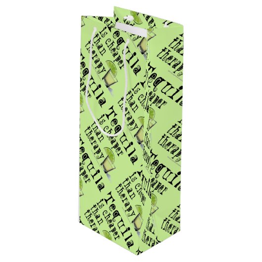 GESCHENKE - TEQUILA, CHEAPER ALS THERAPIE GESCHENKTÜTE FÜR WEINFLASCHEN (Vorderseite Schrägansicht)