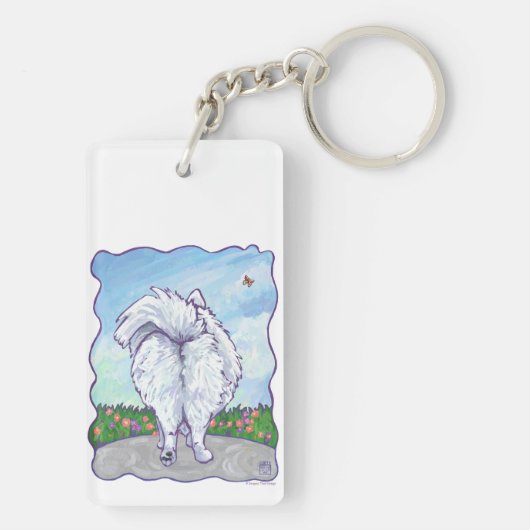 Geschenke und Accessoires aus weißem Spitz Schlüsselanhänger (Rückseite)