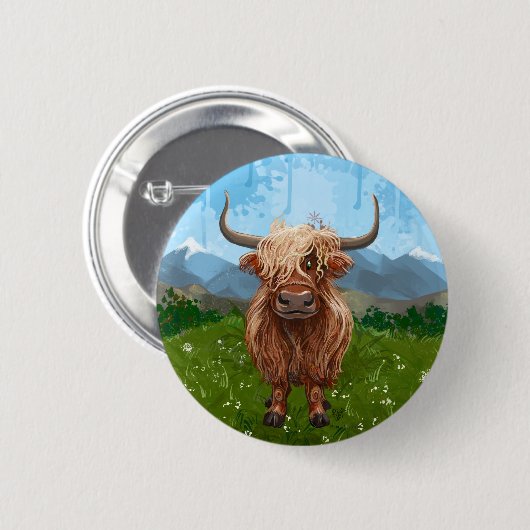Geschenke und Accessoires für Kühe im Hochland Button (Vorne & Hinten)