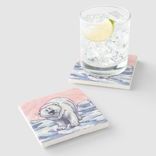 Geschenke und Accessoires für Polarbären Steinuntersetzer (Seitenansicht)