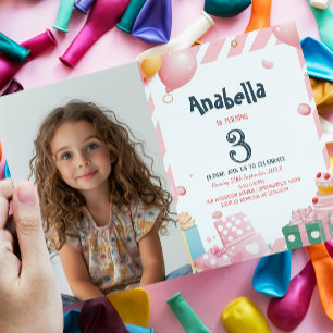Geschenke und Ballons Pink Girl Birthday Party Einladung