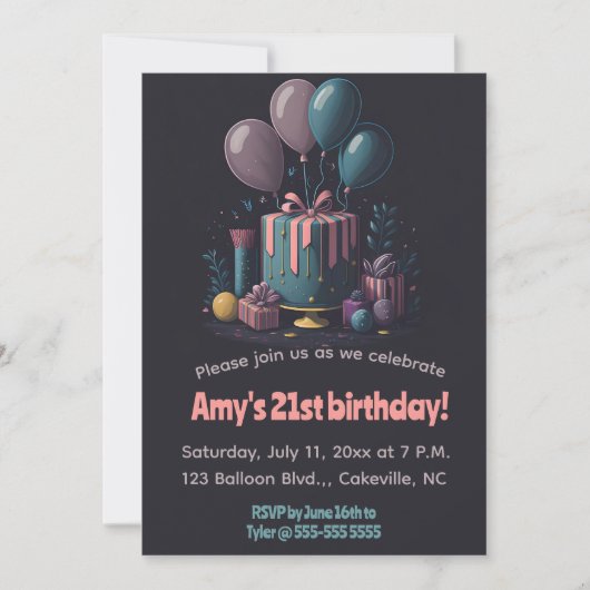 Geschenke und Balloons zum Geburtstag Einladung (Vorderseite)