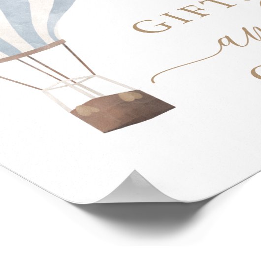 Geschenke und Karten Blue Hot Air Ballon Babydusch Poster (Ecke)