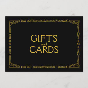 "Geschenke und Karten" Goldene Art Deco Hochzeitst Einladung