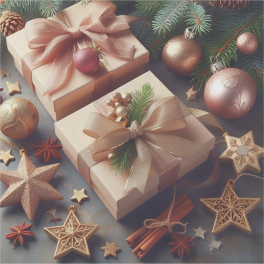 Geschenke und Weihnachtsschmuck Aufkleber (Vorderseite)