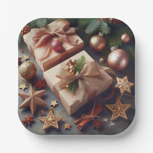 Geschenke und Weihnachtsschmuck Pappteller (Vorderseite)
