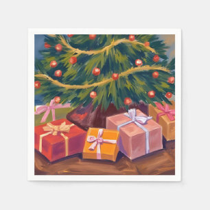 Geschenke unter dem Weihnachtsbaum-Weihnachtsfeier Serviette