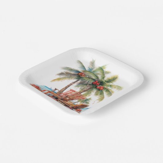 Geschenke unter der Palme Pappteller (Gewinkelt)