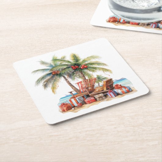 Geschenke unter der Palme Rechteckiger Pappuntersetzer (angewinkelt)