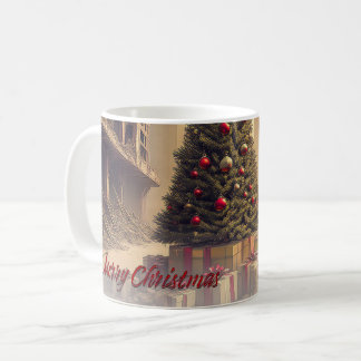 Geschenke unter einem Baum in einer giftigen apoka Kaffeetasse