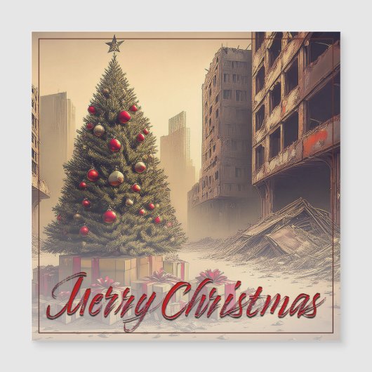 Geschenke unter einem Baum in einer giftigen apoka Magnetkarte (Vorderseite)