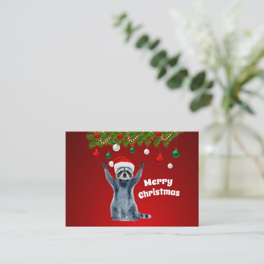 Geschenke Weihnachtskarten Funny Raccoon Begleitkarte (Stehend Vorderseite)