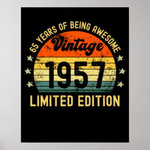 Geschenke zum 65. Geburtstag Vintage 1957 limitier Poster