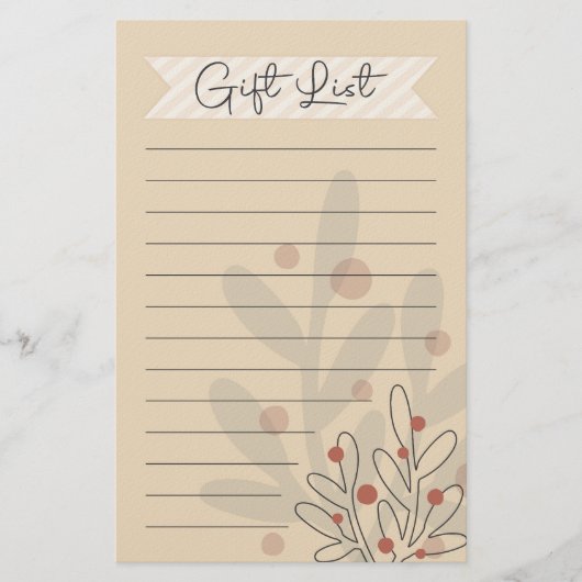 Geschenkeliste, saisonale Weihnachtsmistel Briefpapier (Vorderseite)