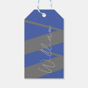 Geschenketiketten Monogram Name blau Grau Personal Geschenkanhänger