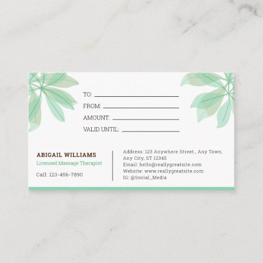 Geschenkgutachten: Massagetherapeut Visitenkarte (Rückseite)
