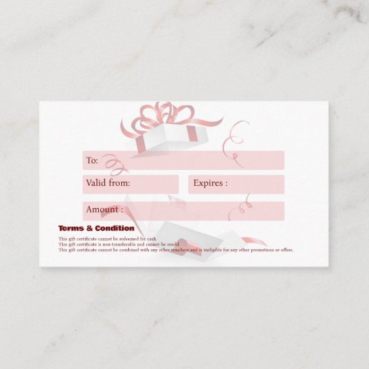 Geschenkgutschein $100 visitenkarte (Rückseite)