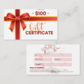 Geschenkgutschein $100 visitenkarte (Vorne/Hinten)