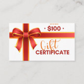 Geschenkgutschein $100 visitenkarte (Vorderseite)