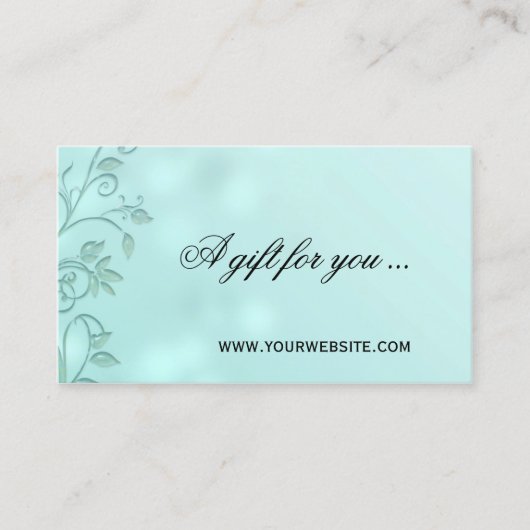 Geschenkgutschein Aqua Bokeh Floral Swirl Rabattkarte (Vorderseite)