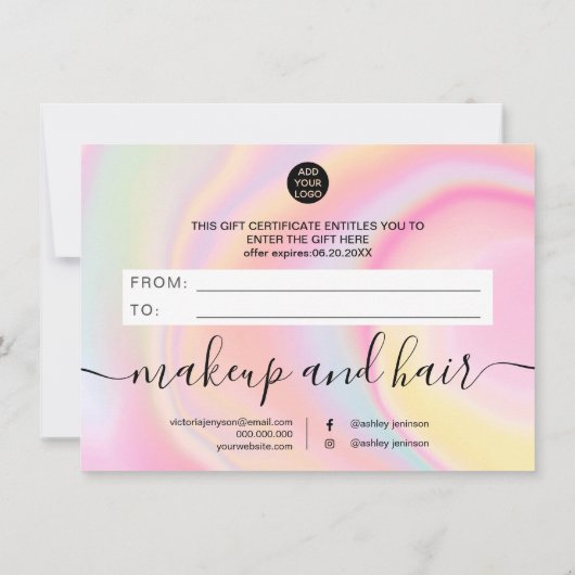 Geschenkgutschein aus Girly pink Regenbogen Einhor (Rückseite)