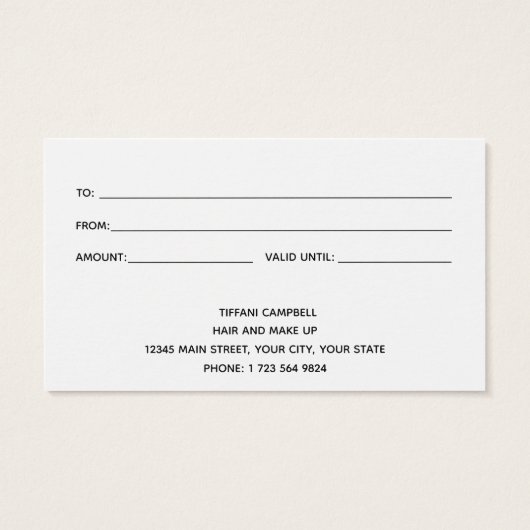 Geschenkgutschein aus lila Marmor und Glitzer (Rückseite)