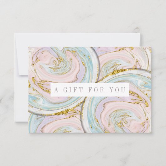 Geschenkgutschein aus lila und blauem Marmor (Vorderseite)