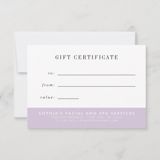 Geschenkgutschein aus lila und blauem Marmor (Rückseite)