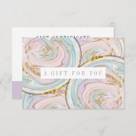 Geschenkgutschein aus lila und blauem Marmor (Vorne/Hinten)