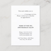 Geschenkgutschein eines modernen Massagetherapeute Rabattkarte (Rückseite)