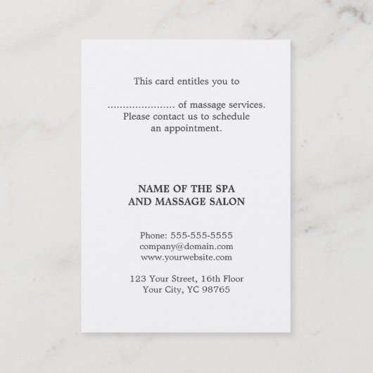 Geschenkgutschein eines modernen Massagetherapeute Rabattkarte (Rückseite)