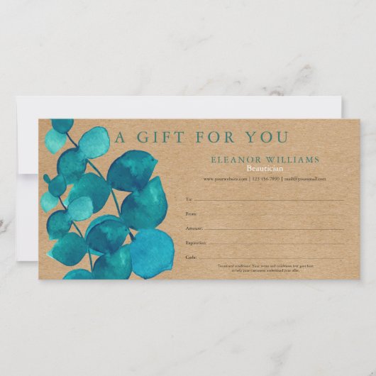 Geschenkgutschein Eucalyptus Rustic Kraft (Vorderseite)