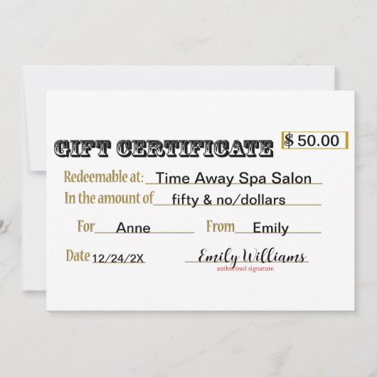 Geschenkgutschein Feiertagskarte (Vorderseite)