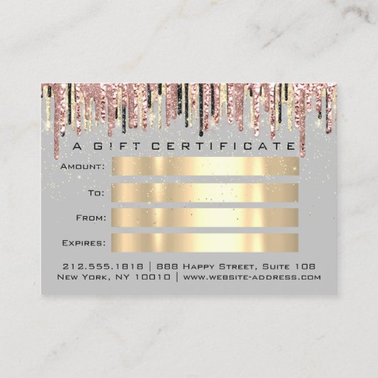 Geschenkgutschein Friseur Rose Gold Makeup Grau Visitenkarte (Rückseite)