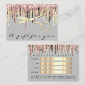 Geschenkgutschein Friseur Rose Gold Makeup Grau Visitenkarte (Vorne/Hinten)