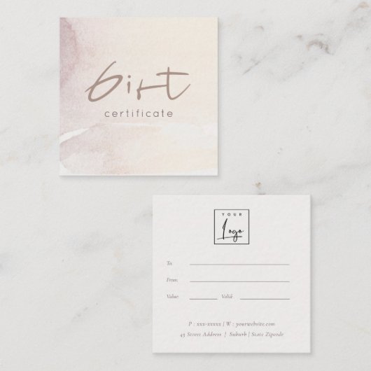 Geschenkgutschein für Abstraktes Gold Lila Logo Quadratische Visitenkarte (Vorne/Hinten)