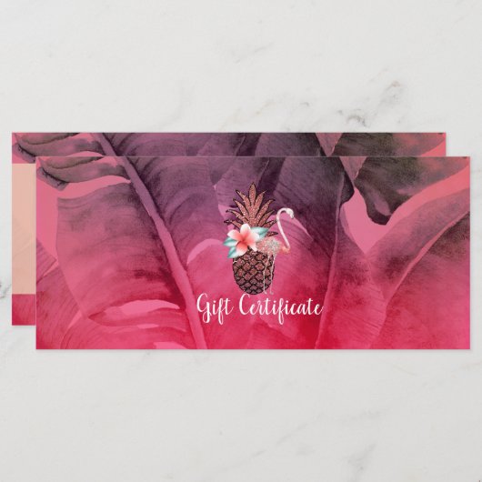 Geschenkgutschein für Ananas, rosa tropischer Glit (Vorne/Hinten)