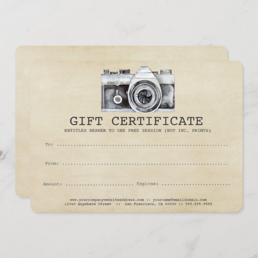 Geschenkgutschein für berufliche Fotografen (Vorne/Hinten)