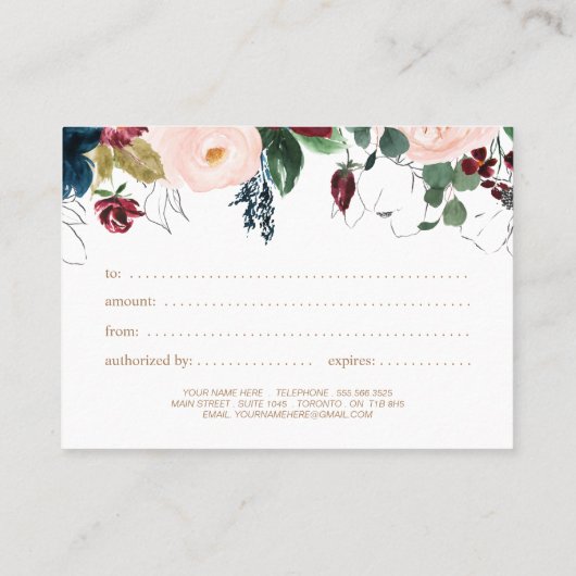 Geschenkgutschein für Burgund, Marine und Rosa Flo Rabattkarte (Rückseite)