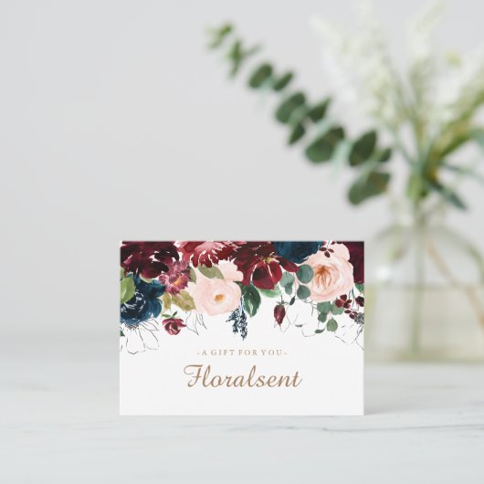 Geschenkgutschein für Burgund, Marine und Rosa Flo Rabattkarte (Stehend Vorderseite)